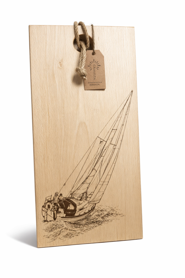 Borrelplank Veluwshout met gravure van boot